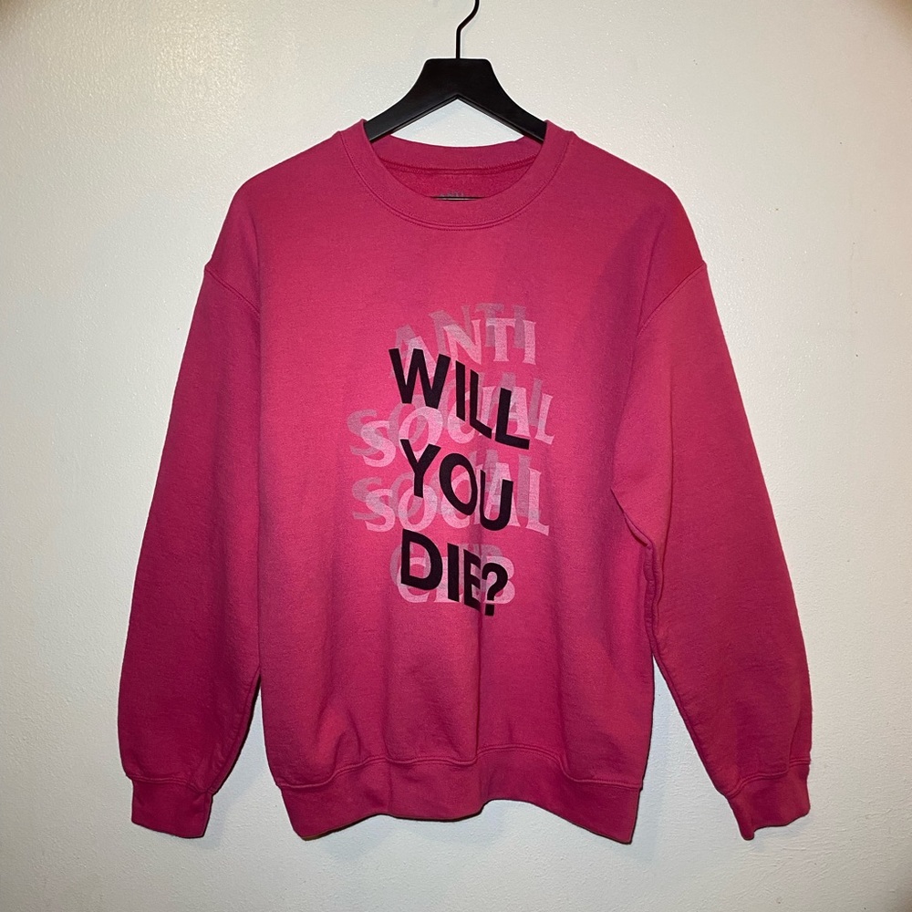 Antisocial Social Club Limited Pink Sweater “Will You Die” Printed Size Medium